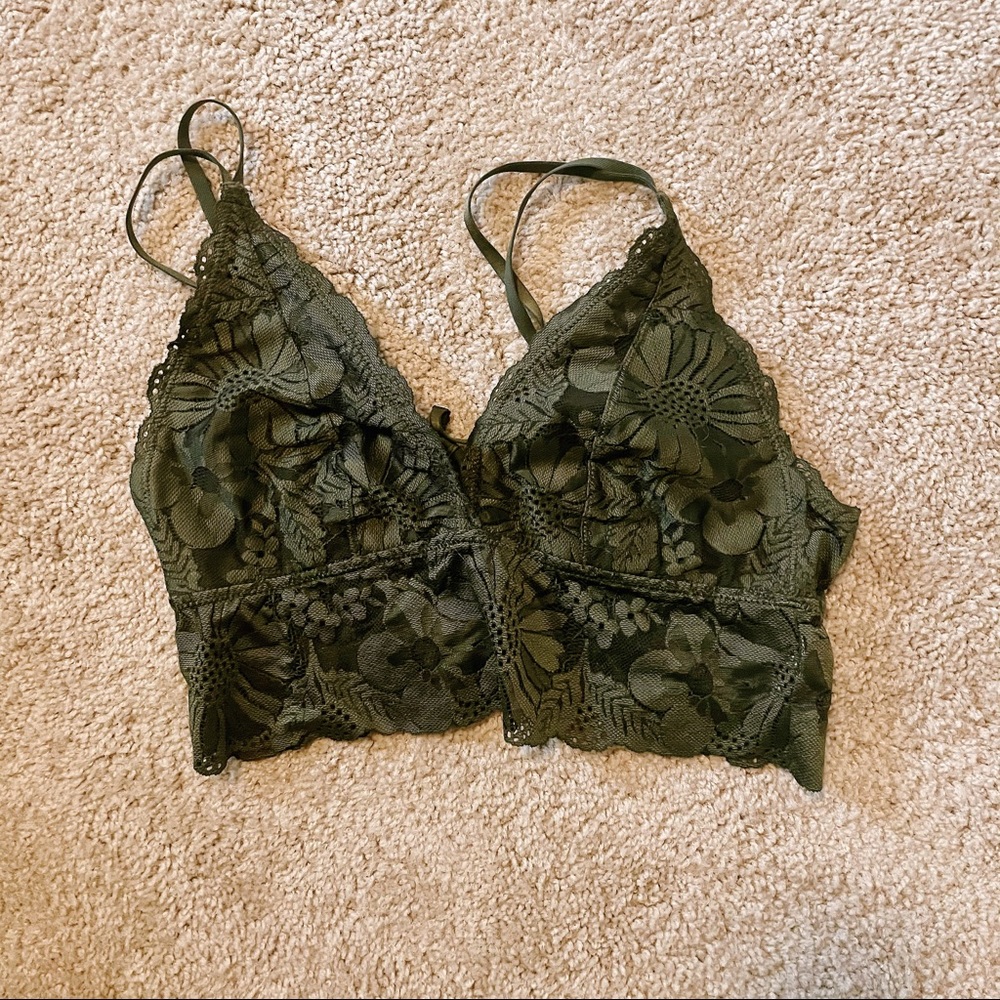 Aerie Olive Green Lace Strappy Bralette, Size L